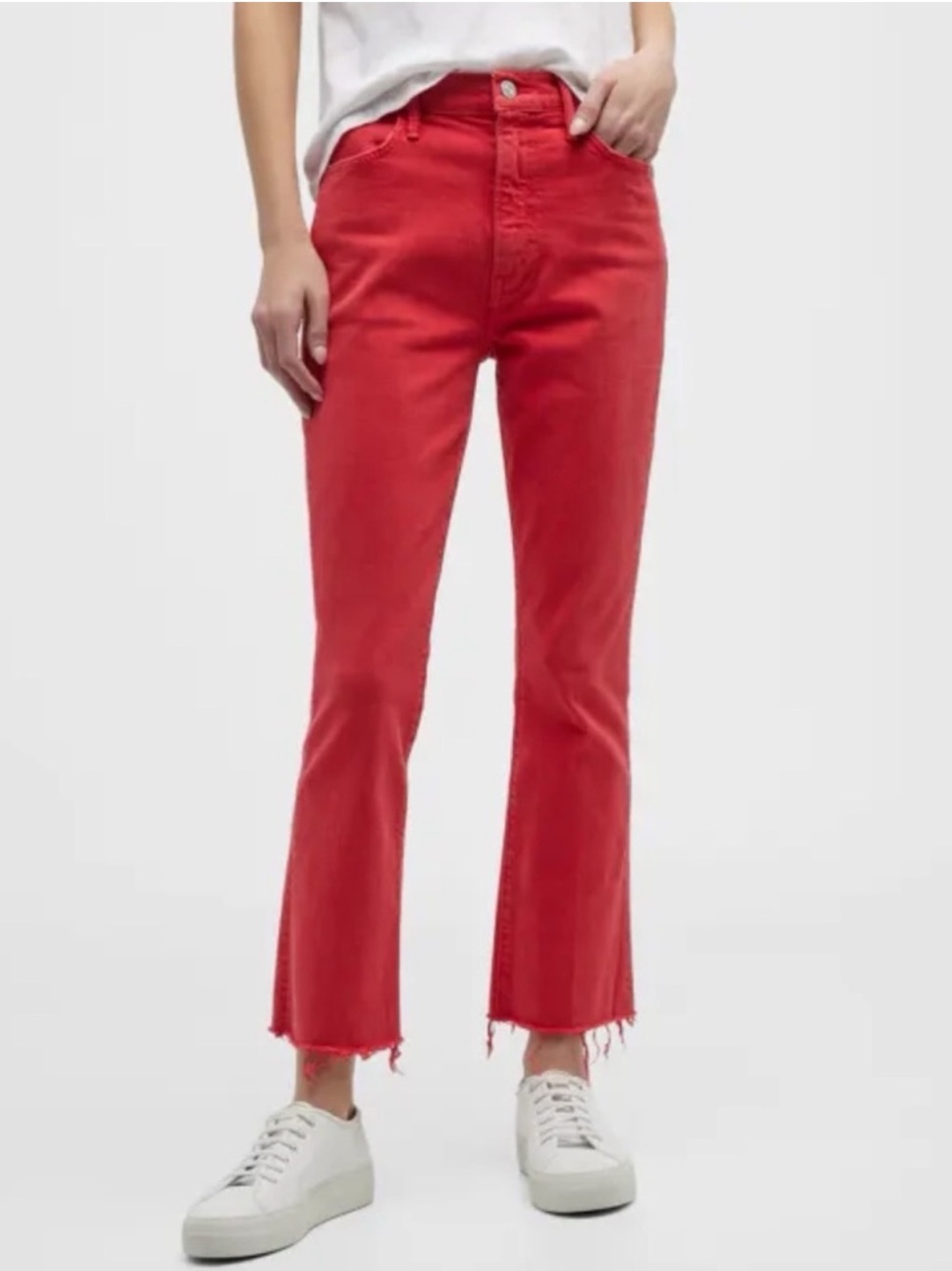 MOTHER The Hustler Ankle Fray Never A Dull Moment Coated New Years Red Denim 24.